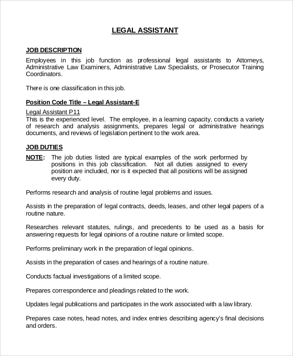 legal administrative assistant job description