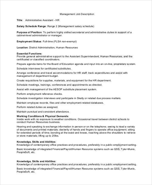 Free 9 Sample Administrative Assistant Job Descriptions In Pdf Ms Word