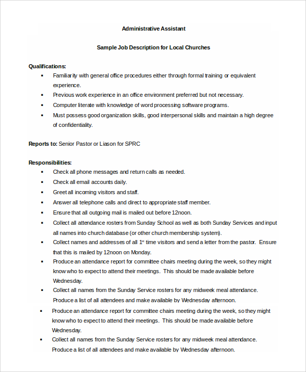 FREE 9+ Sample Administrative Assistant Job Descriptions in PDF | MS Word