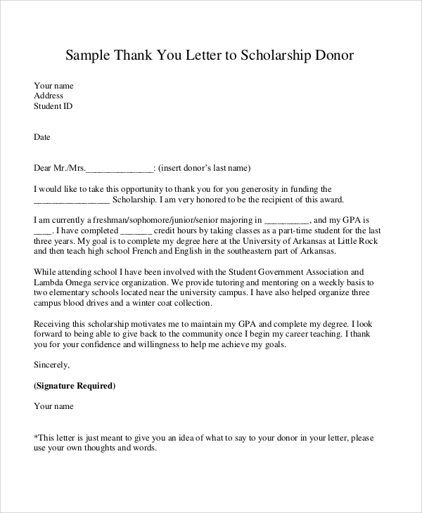 Sample Thank You Letter For Scholarship 7 Examples In Word Pdf