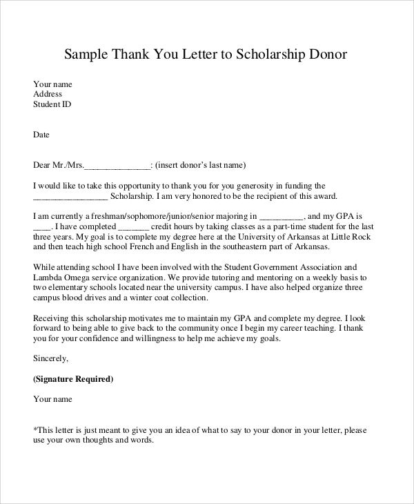 FREE 11+ Sample Thank You Letter For Scholarship in MS Word | PDF