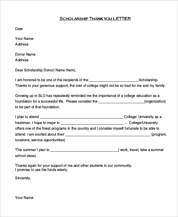 Scholarship Thank You Letter Template Word