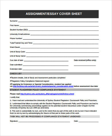 essay cover sheet sample