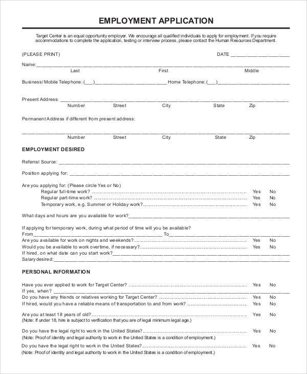 FREE 7 Sample Target Application Forms In PDF