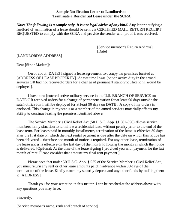 landlord lease termination letter