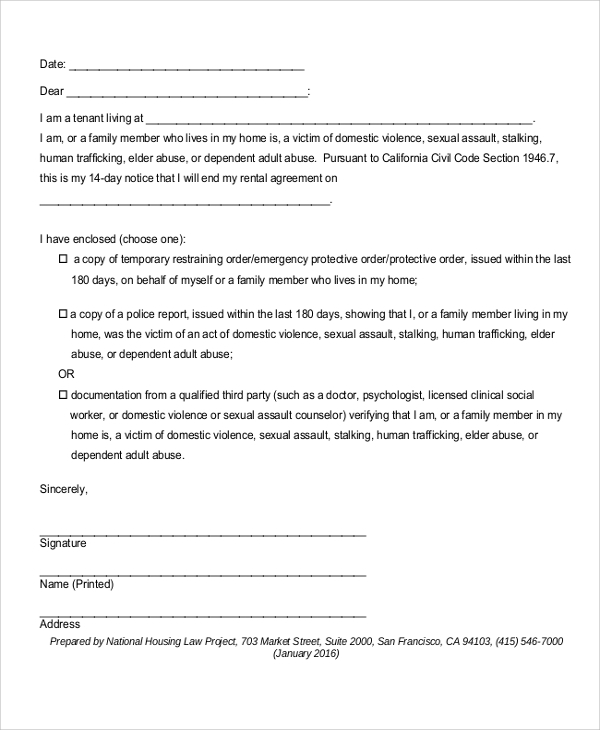 early lease termination letter