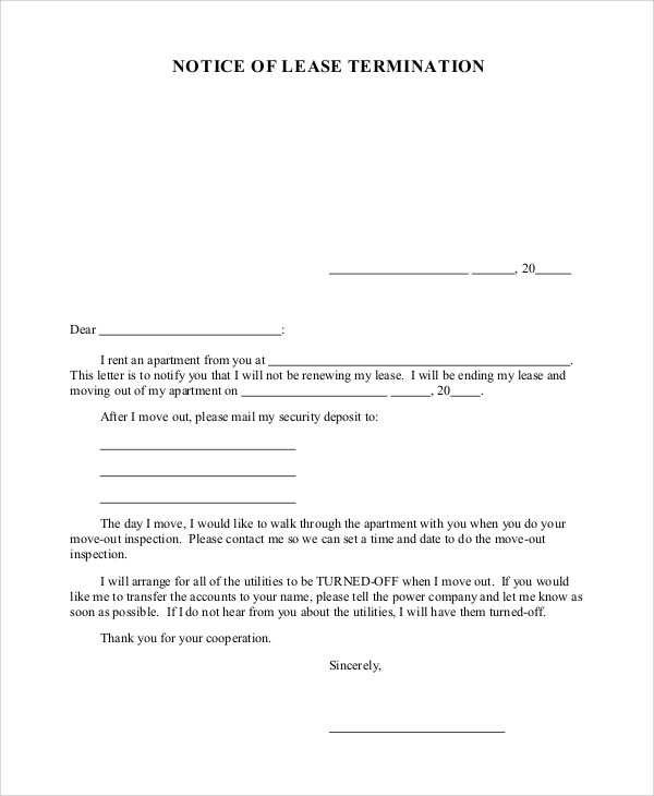 FREE 6+ Sample Lease Termination Letter Templates in MS ...