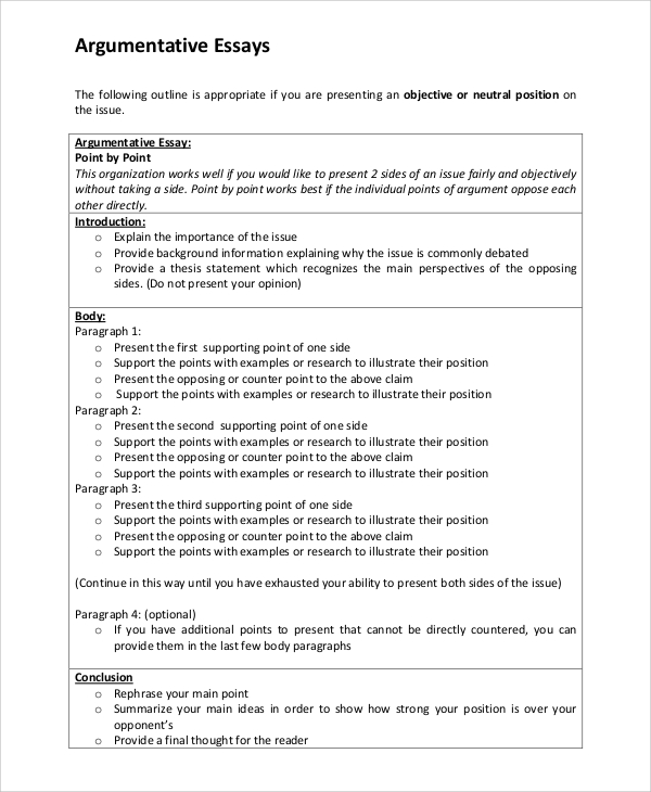 free argumentative essay examples pdf