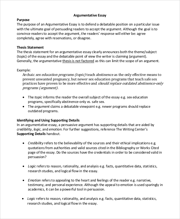 examples of thesis statement for argumentative essay