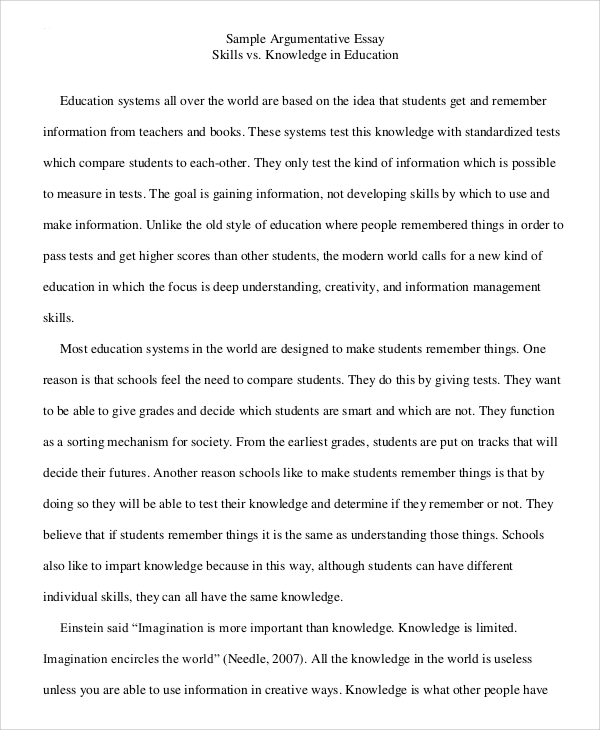 college argumentative essay sample