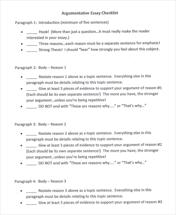 argumentative essay checklist example