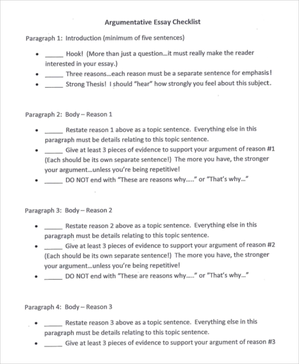 argumentative essay list example