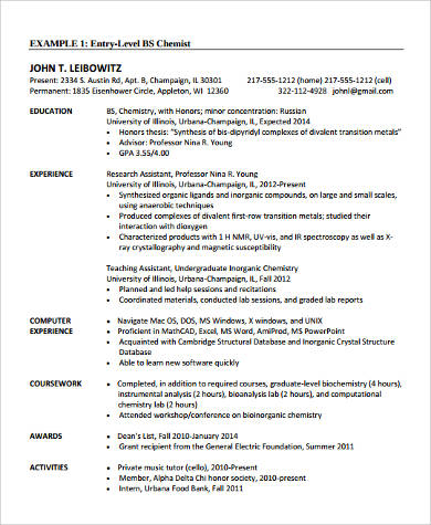 entry level resume for college students