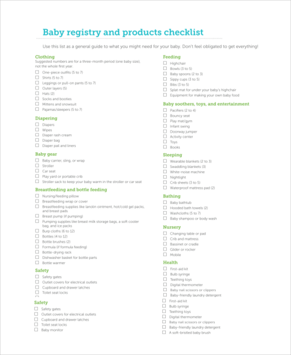 FREE 11+ Sample Baby Registry Checklists in PDF MS Word Google Docs