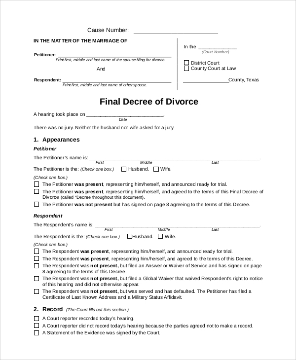 final decree of divorce form