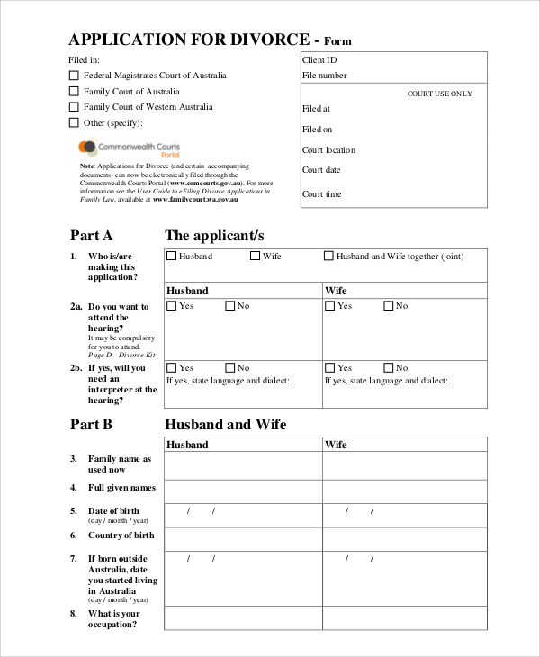 divorce application form