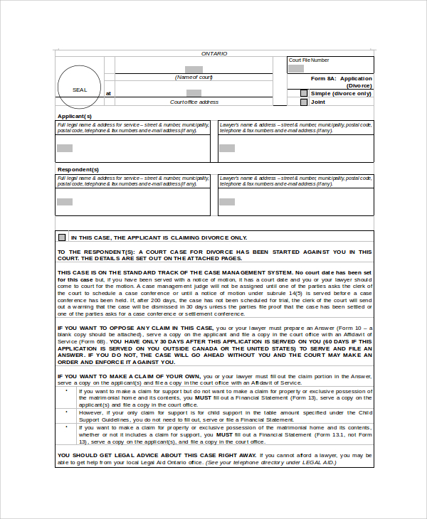 legal divorce form