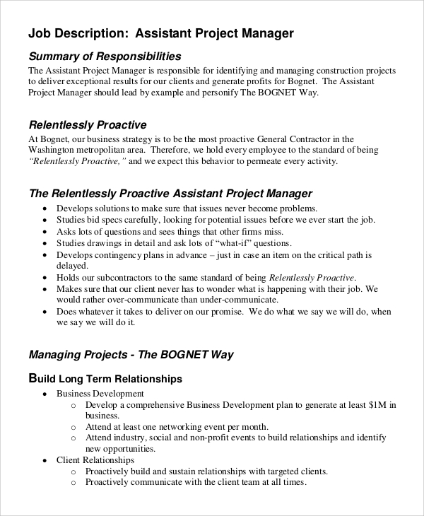 Project Manager Job Responsibilities