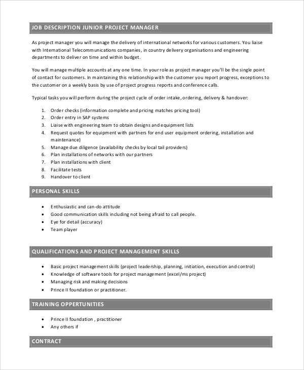 Commissioning Project Manager Job Description