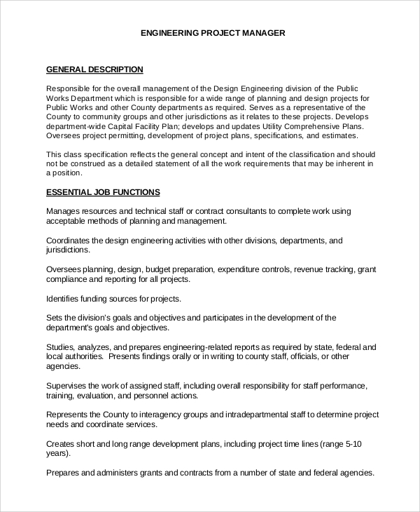 Industrial Project Manager Job Description