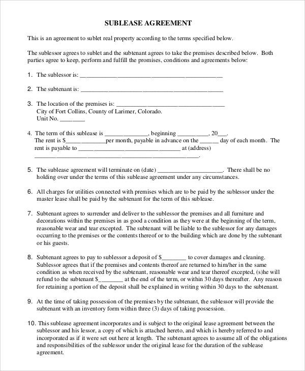 Free 6 Sample Blank Lease Agreement Templates In Ms Word Pdf