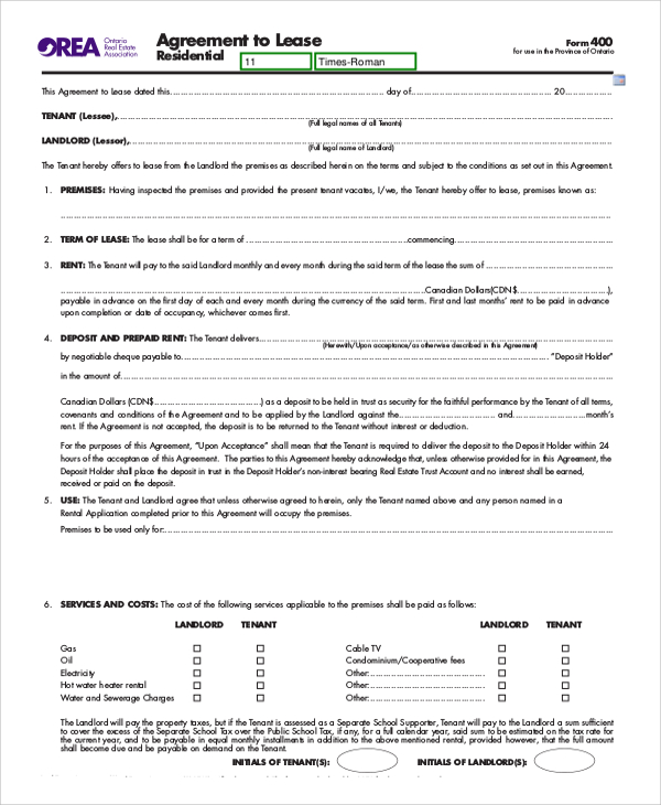blank lease agreement form