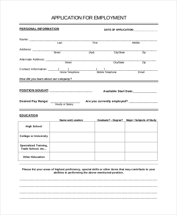 example of job application