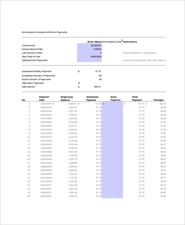 FREE 9 Sample Amortization Schedules In Excel