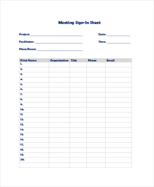 meeting sign in sheet