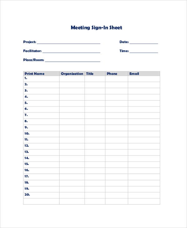 FREE 13 Sample Sign In Sheet Templates In PDF MS Word