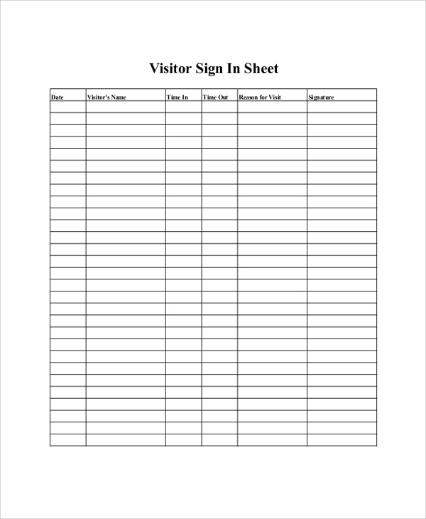 visitor sign in sheet