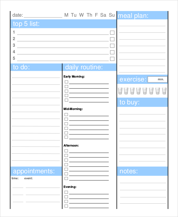 free 8 printable daily planner in pdf ms word