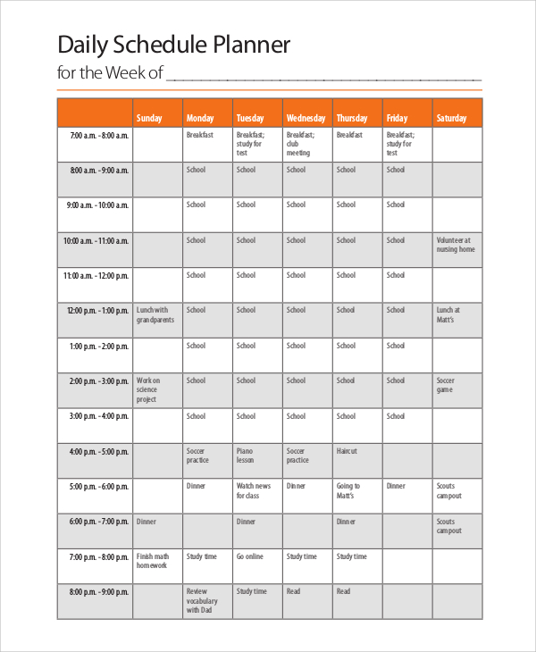 printable daily schedule planner