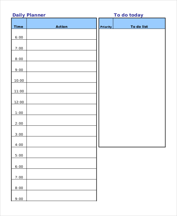 printable daily planner format