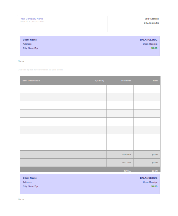 create an invoice template in word