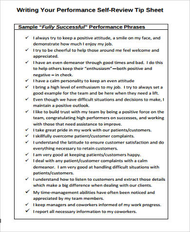 performance self review tip sheet