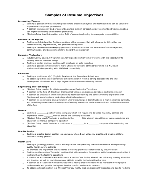 FREE 10 Resume Objective Samples In MS Word PDF