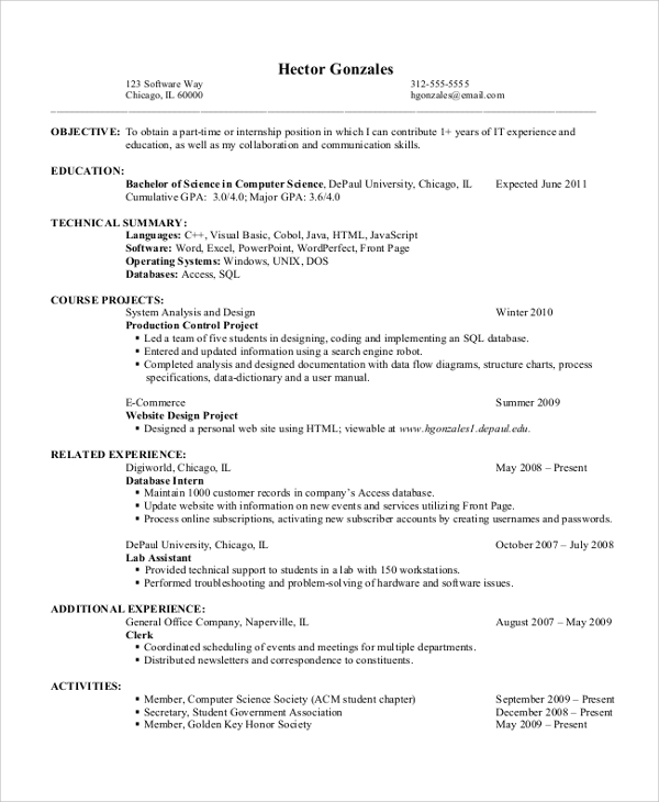 entry level resume objective example