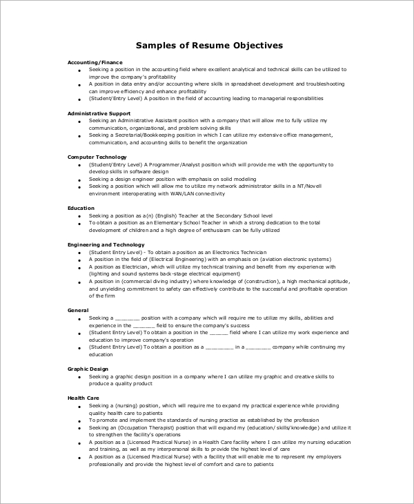 Example field resume secretarial