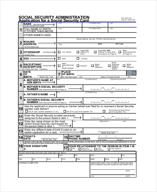 Free Printable Application For Social Security Card