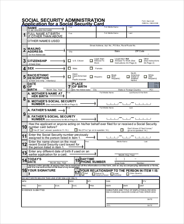Printable Blank Social Security Application Form Printable Forms Free 