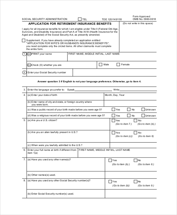 social security retirement application form