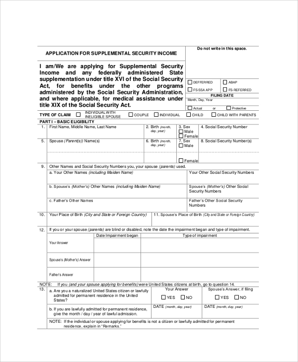 socia security income application form