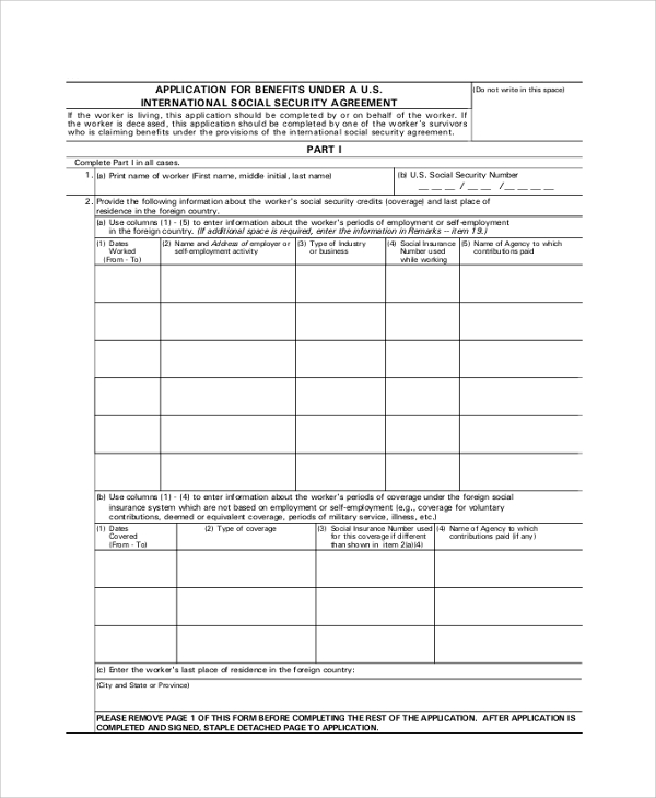 social security application agreement form
