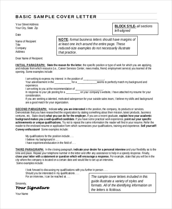 FREE 7+ Sample Basic Cover Letter Templates in MS Word | PDF