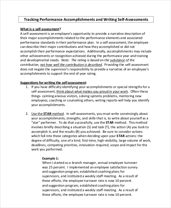 How To Write Self Assessment Sample