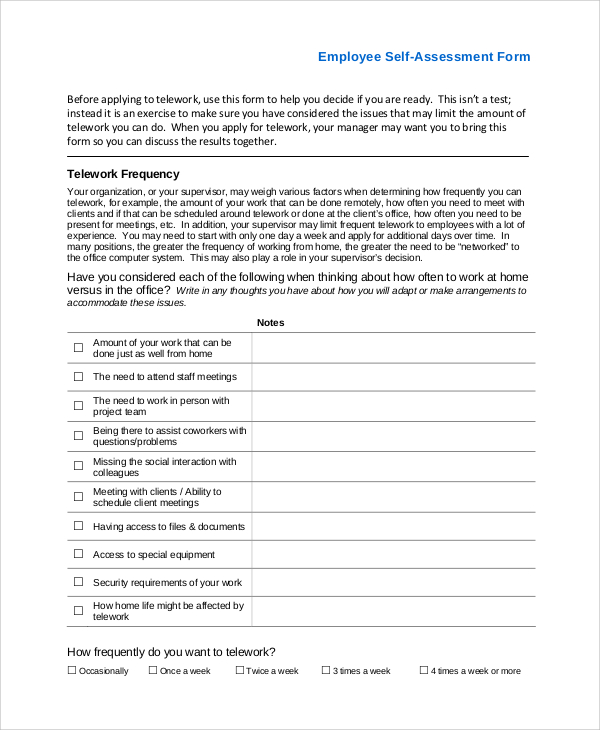 employment self assessment examples