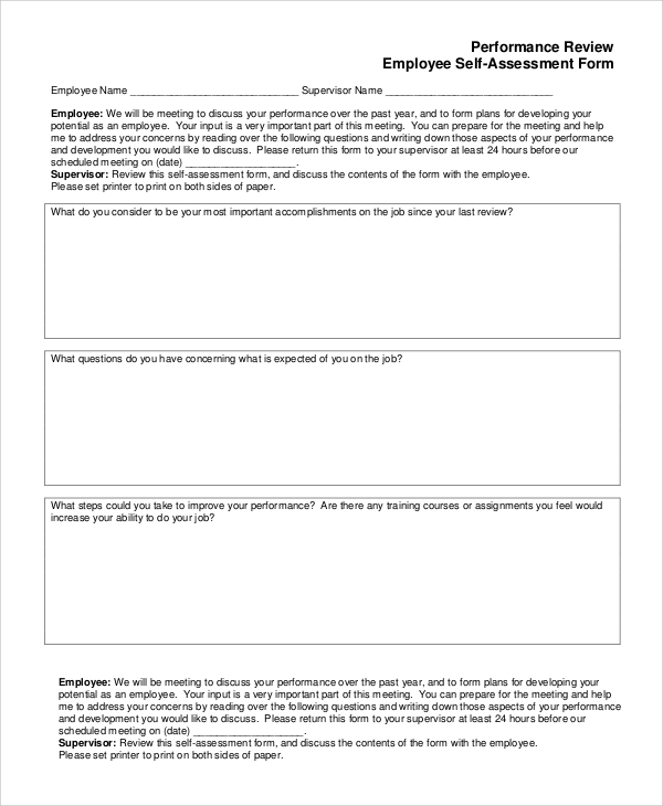 performance review employee self assessment form