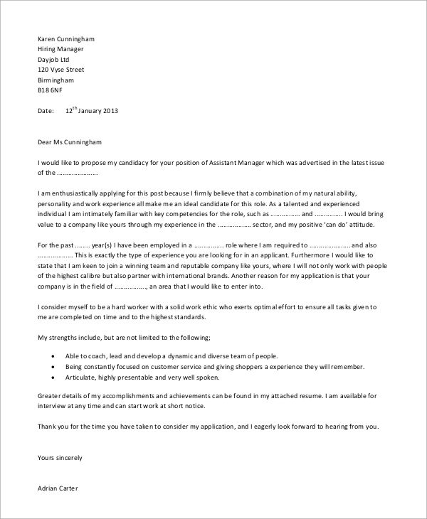 cover letter for customer service manager examples