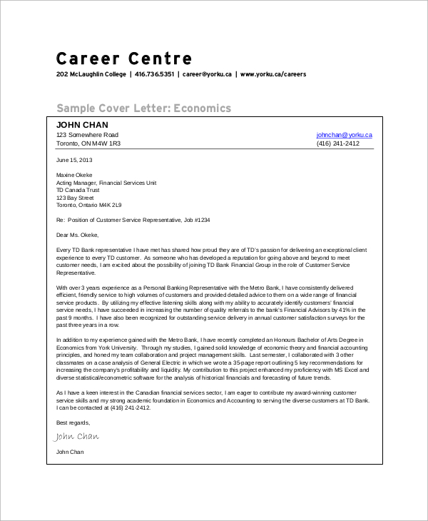 Customer Services Cover Letter Sample